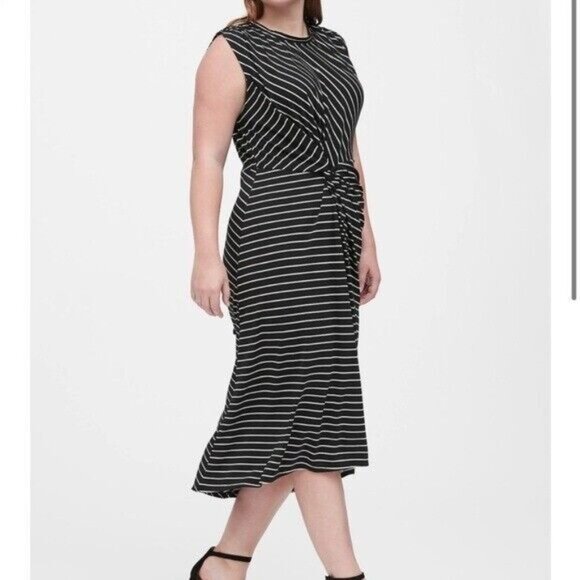 Banana Republic Stripe Twist FrontMidi Dress Size Medium Black & White - Picture 4 of 15
